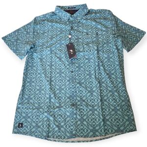 William Murray Tie One On Teal Blue Button-up Short Sleeve Shirt Size XL